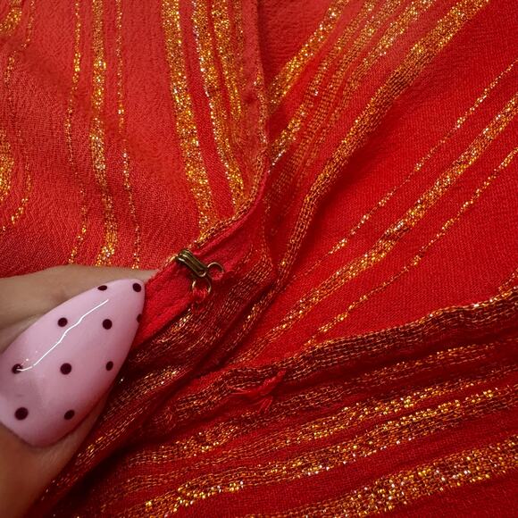 MICHAEL Michael Kors Sangria Metallic Orange/Gold Faux Wrap Midi Dress Size L - Picture 5 of 12